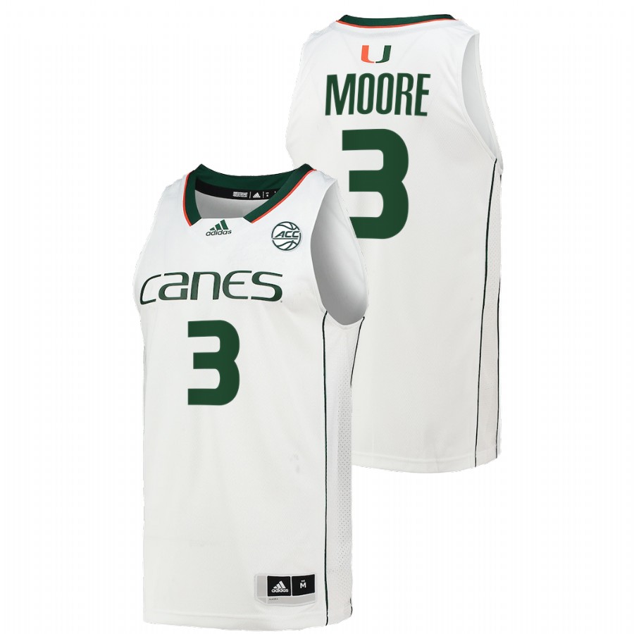 Men Men's Jersey Miami Hurricanes Charlie Moore White College Basketball Jersey