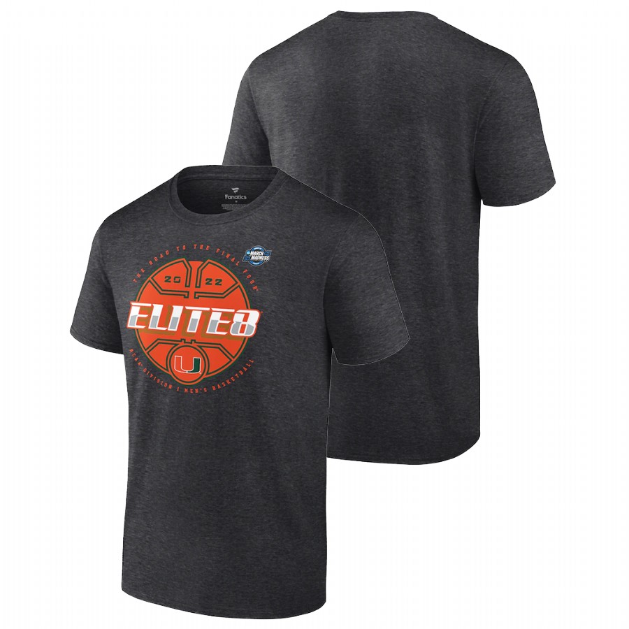 Men Miami Hurricanes 2022 March Madness Elite Eight Basketball Tournament T-Shirt Charcoal Men's T-Shirt