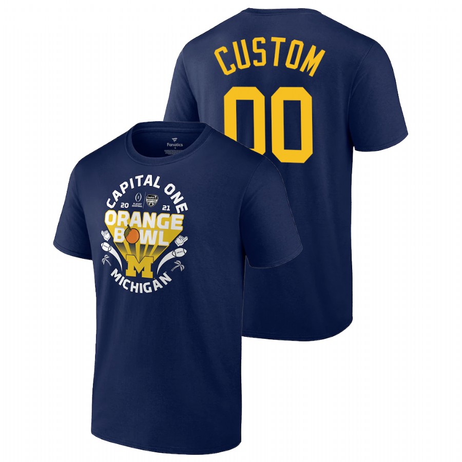 Men Michigan Wolverines 2021 Orange Bowl Custom Navy T-Shirt