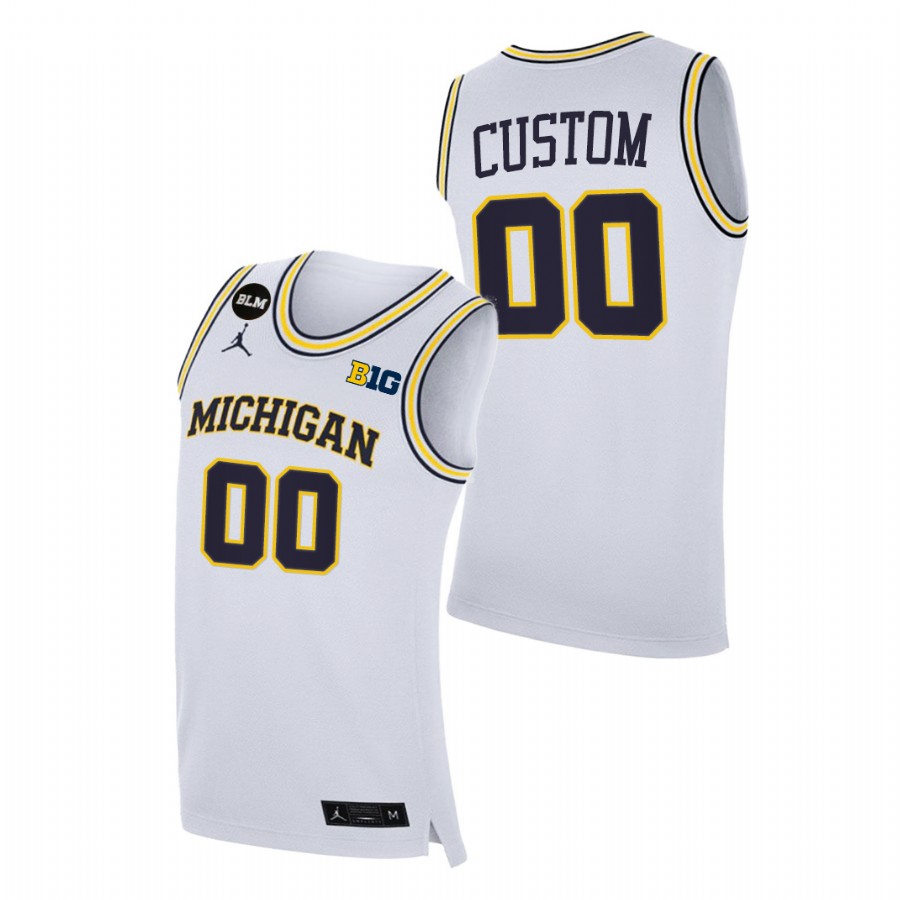 Men Michigan Wolverines Custom College Basketball BLM Jersey White 