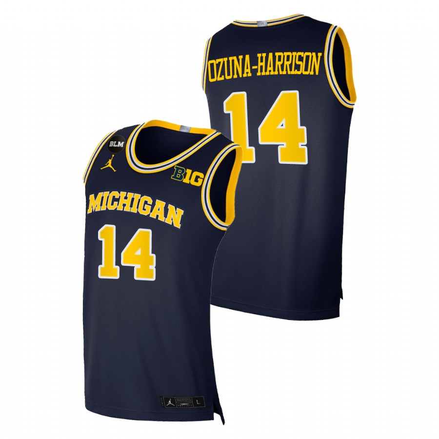 Men Michigan Wolverines Rico Ozuna-Harrison College Basketball BLM Jersey Navy