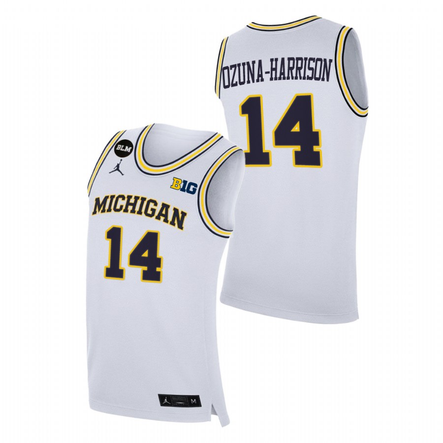 Men Michigan Wolverines Rico Ozuna-Harrison College Basketball BLM Jersey White