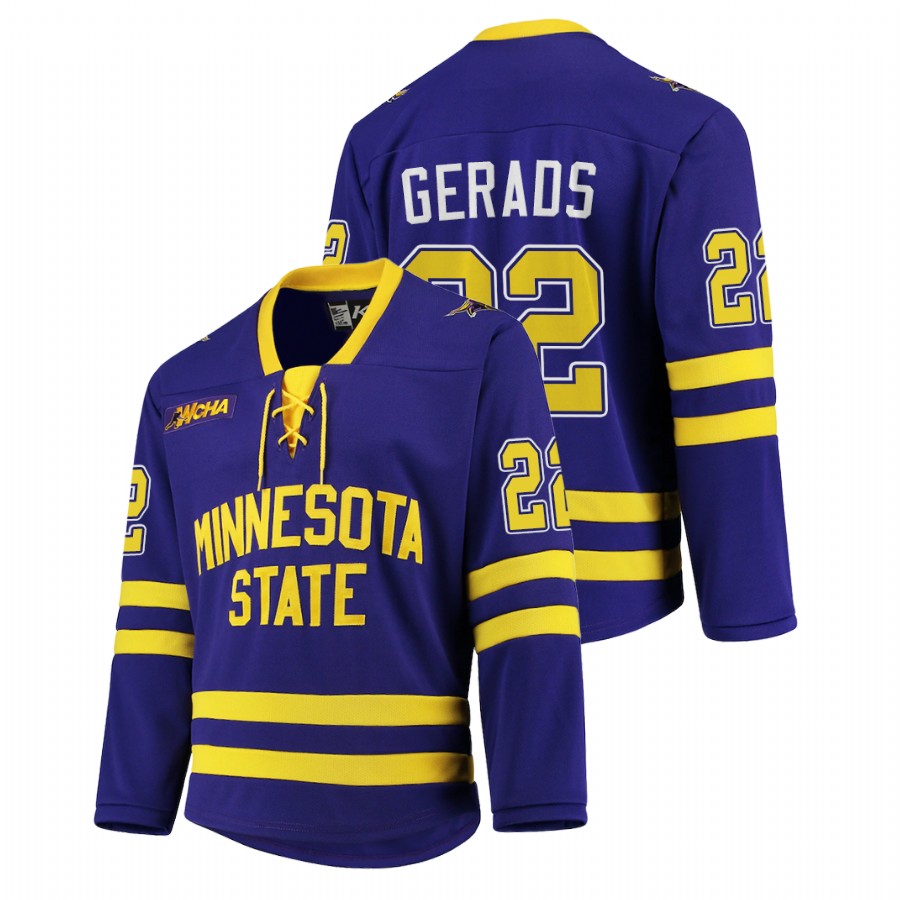 Men Purple Minnesota State Mavericks Dallas Gerads College Hockey Replica Jersey