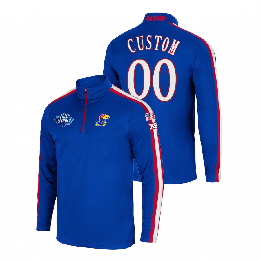 Men Royal Kansas Jayhawks Custom 2022 March Madness Final Four Quarter-Zip Jacket