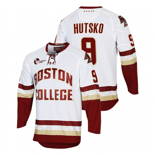 Men White Boston College Eagles Logan Hutsko College Hockey Replica Jersey