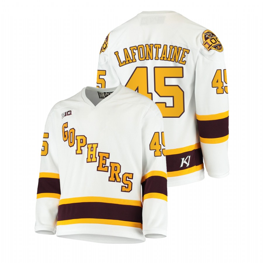 Men White Minnesota Golden Gophers Jack LaFontaine 100th Season College Hockey Jersey