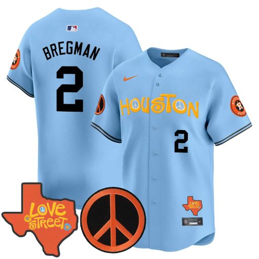 Men’s Astros Love Street & Peace Sign Patch Vapor Premier Limited Jersey V2 #2 BREGMAN