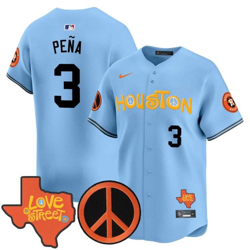 Men’s Astros Love Street & Peace Sign Patch Vapor Premier Limited Jersey V2 #3 PENA