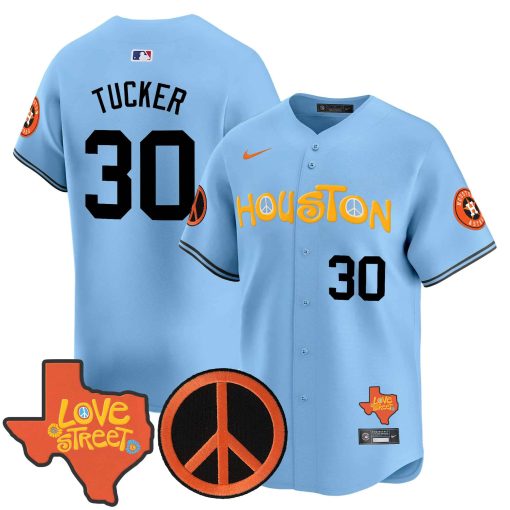 Men’s Astros Love Street & Peace Sign Patch Vapor Premier Limited Jersey V2 #30 TUCKER