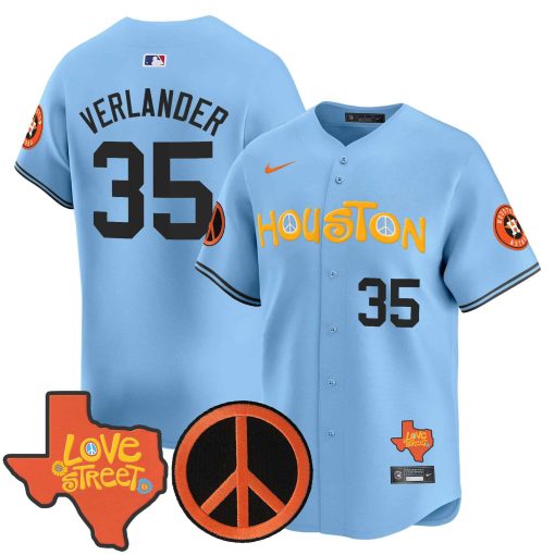 Men’s Astros Love Street & Peace Sign Patch Vapor Premier Limited Jersey V2 #35 VERLANDER