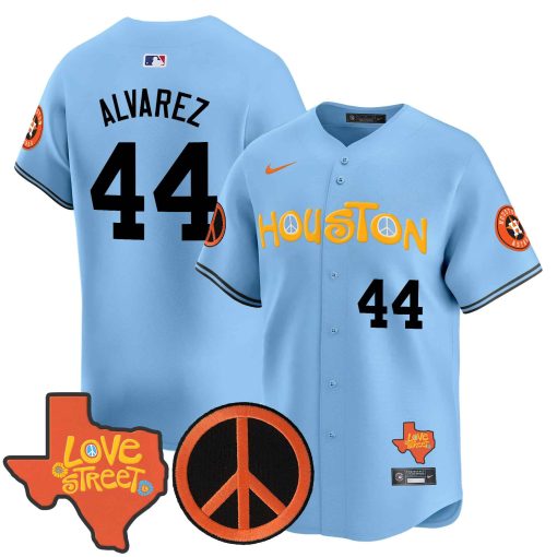 Men’s Astros Love Street & Peace Sign Patch Vapor Premier Limited Jersey V2 #44 ALVAREZ