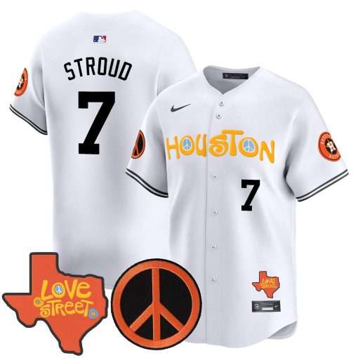 Men’s Astros Love Street & Peace Sign Patch Vapor Premier Limited Jersey V2 WHITE #7 STROUD