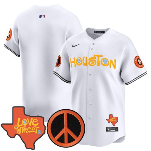 Men’s Astros Love Street & Peace Sign Patch Vapor Premier Limited Jersey V2 WHITE BLANK
