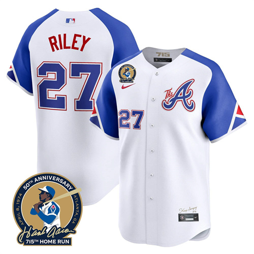 Men’s Atlanta Braves Hank Aaron 715th Home Run Patch Vapor Premier Limited Jersey – All Stitched City Connect  Austin Riley #27