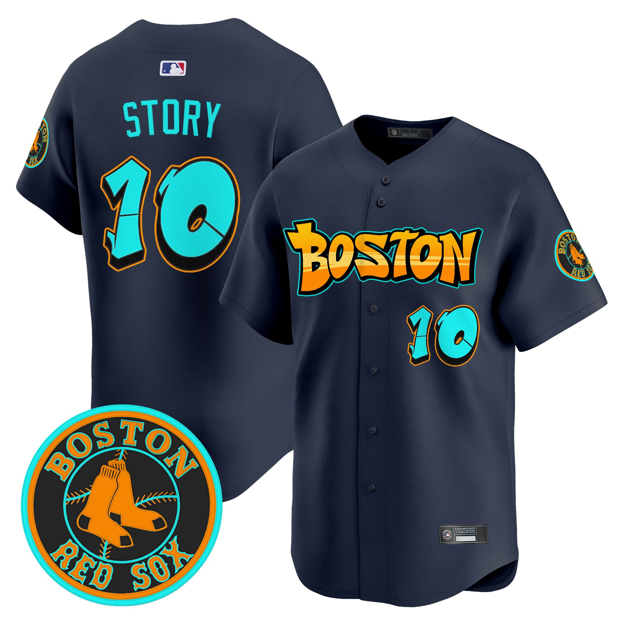 Men’s Boston Red Sox ‘Graffiti Streetstyle Edition’ Vapor Premier Limited Jersey navy #10 Trevor Story