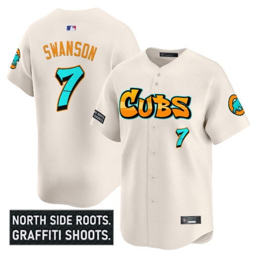 Men’s Chicago Cubs ‘Graffiti North Side Edition’ Vapor Premier Limited Jersey #7 Dansby Swanson