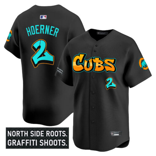 Men’s Chicago Cubs ‘Graffiti North Side Edition’ Vapor Premier Limited Jersey black #2 Nico Hoerner