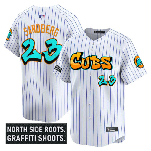 Men’s Chicago Cubs ‘Graffiti North Side Edition’ Vapor Premier Limited Jersey white #23 Ryne Sandberg