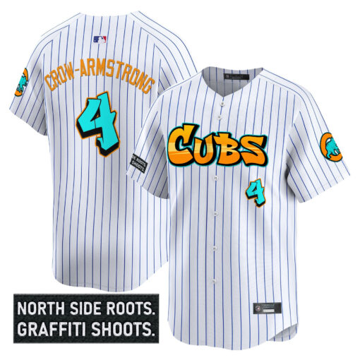 Men’s Chicago Cubs ‘Graffiti North Side Edition’ Vapor Premier Limited Jersey white #4 Pete Crow-Armstrong