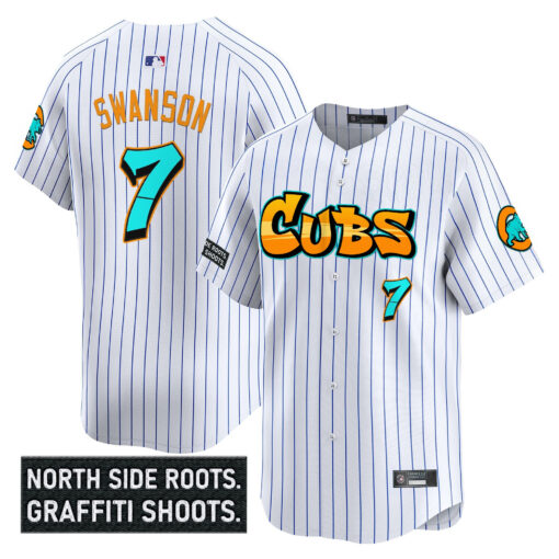 Men’s Chicago Cubs ‘Graffiti North Side Edition’ Vapor Premier Limited Jersey white #7 Dansby Swanson
