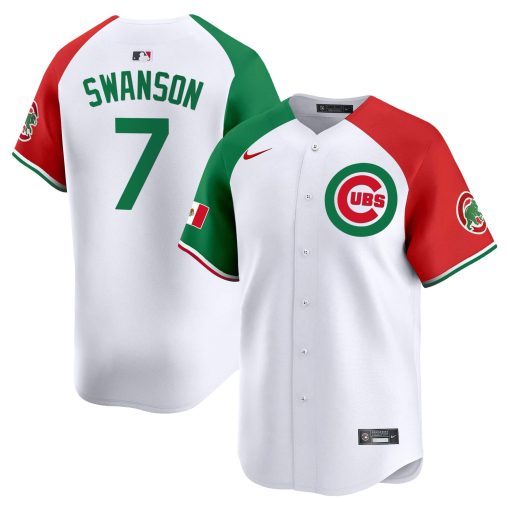 Men’s Chicago Cubs Mexico Vapor Premier Limited Jersey #7 Dansby Swanson 1