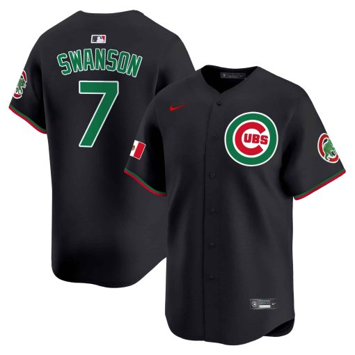 Men’s Chicago Cubs Mexico Vapor Premier Limited Jersey #7 Dansby Swanson BLACK