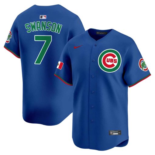 Men’s Chicago Cubs Mexico Vapor Premier Limited Jersey #7 Dansby Swanson BLUE