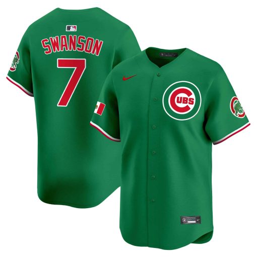 Men’s Chicago Cubs Mexico Vapor Premier Limited Jersey #7 Dansby Swanson GREEN