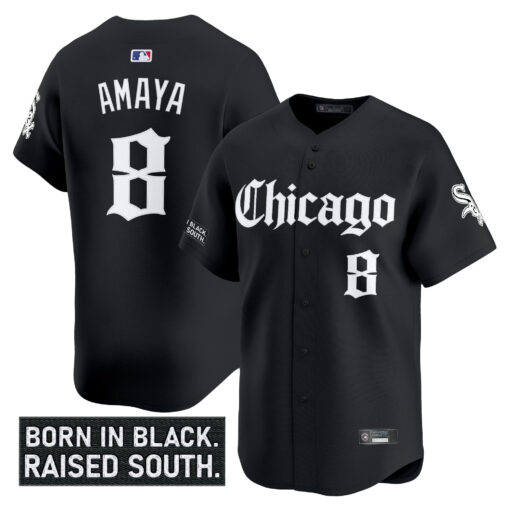 Men’s Chicago White Sox ‘Gothic South Side Edition’ Vapor Premier Limited Jersey #8 Jacob Amaya