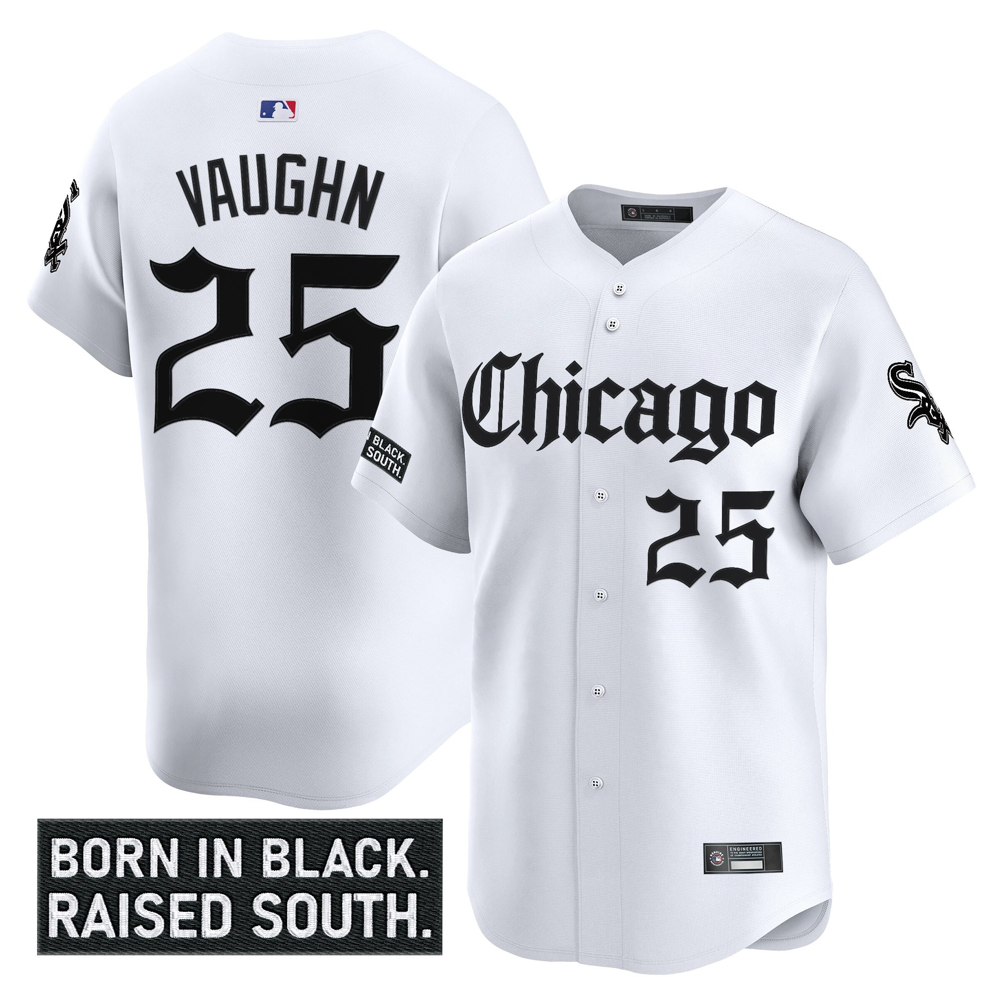 Men’s Chicago White Sox ‘Gothic South Side Edition’ Vapor Premier Limited Jersey white #25 Andrew Vaughn