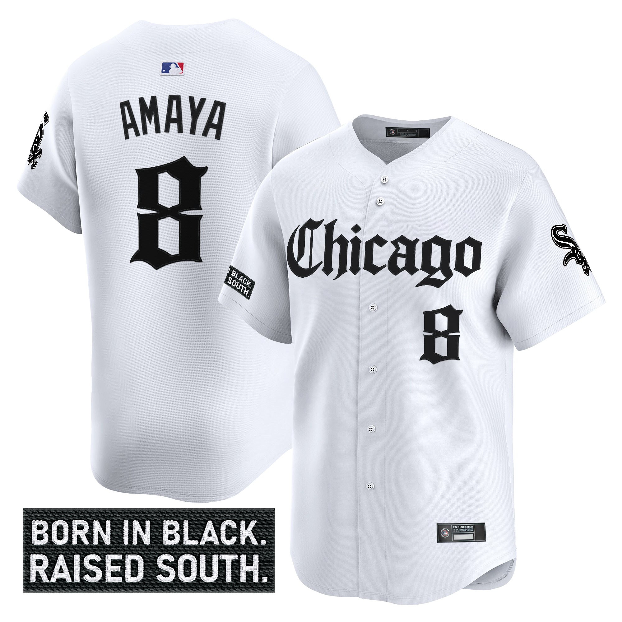 Men’s Chicago White Sox ‘Gothic South Side Edition’ Vapor Premier Limited Jersey white #8 Jacob Amaya