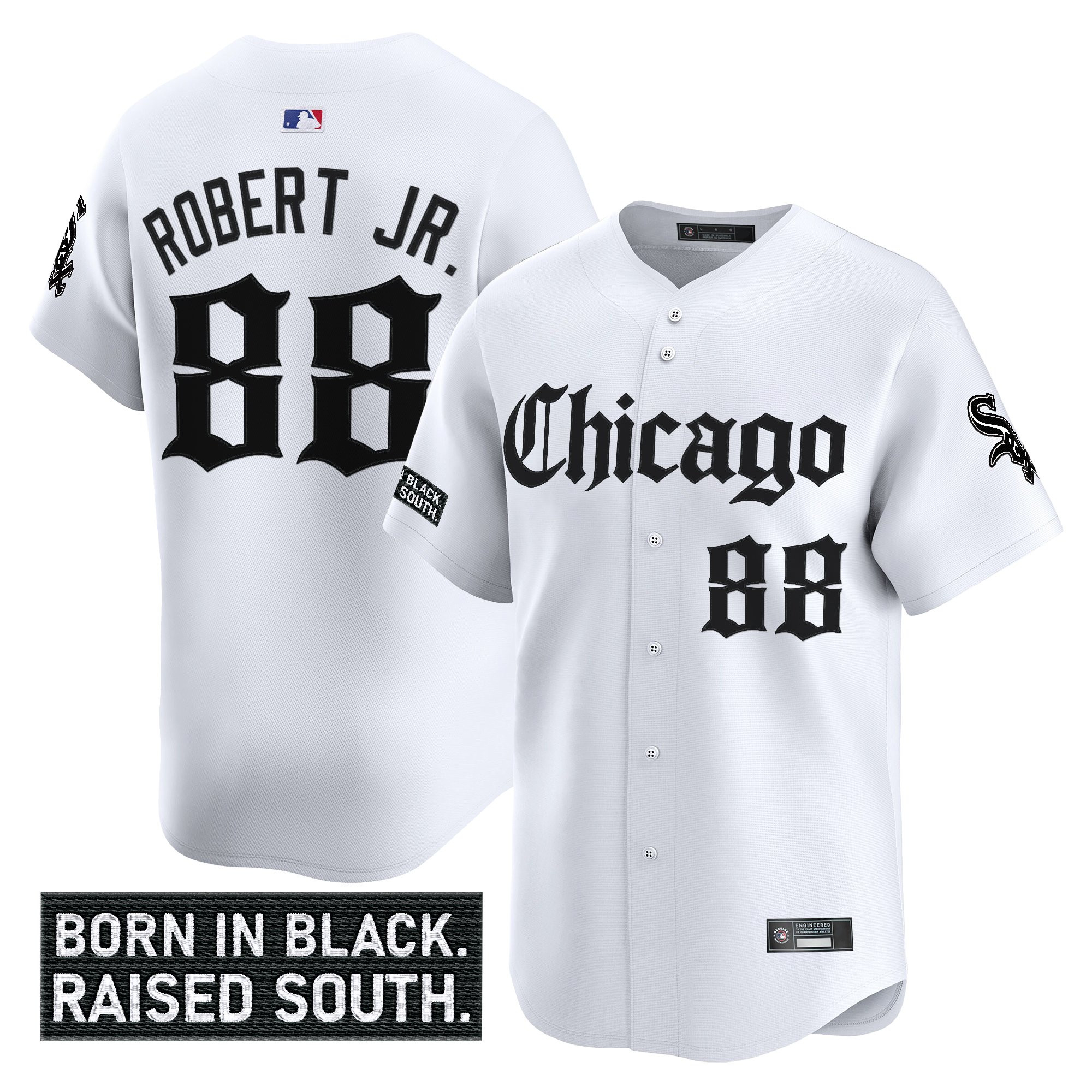 Men’s Chicago White Sox ‘Gothic South Side Edition’ Vapor Premier Limited Jersey white #88 Luis Robert Jr.
