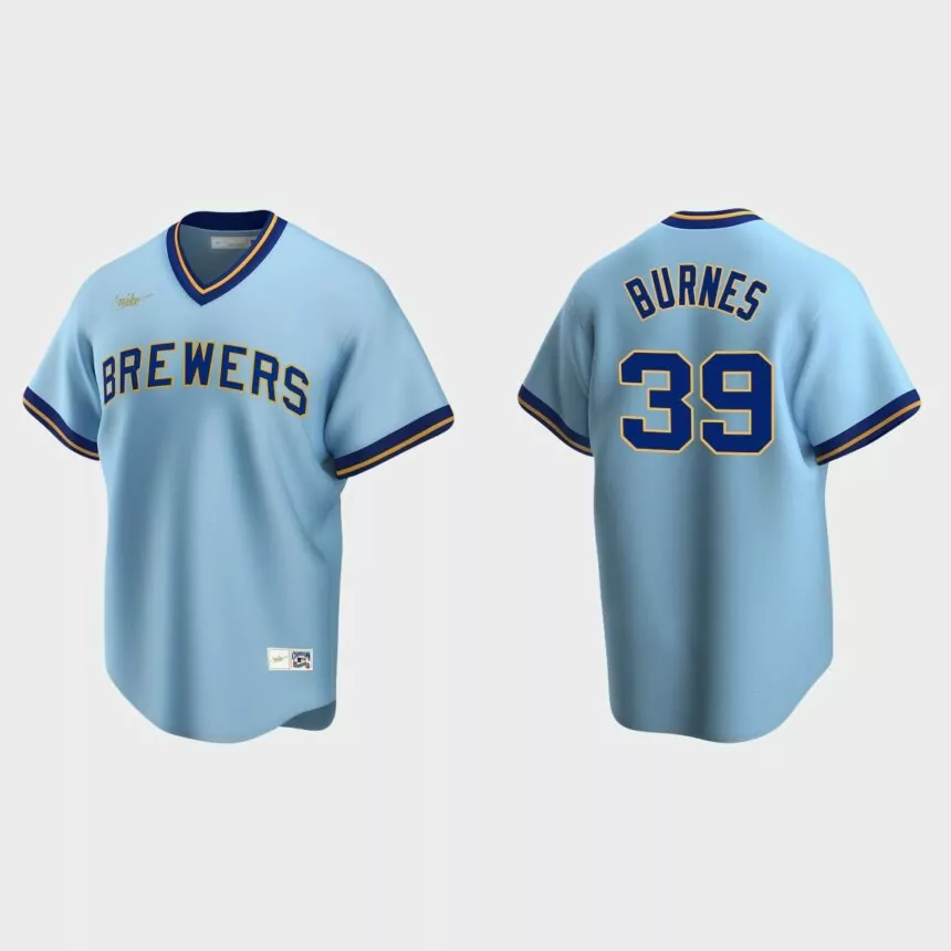 Men’s Corbin Burnes #39 Milwaukee Brewers Cooperstown Collection Road Jersey – Powder Blue