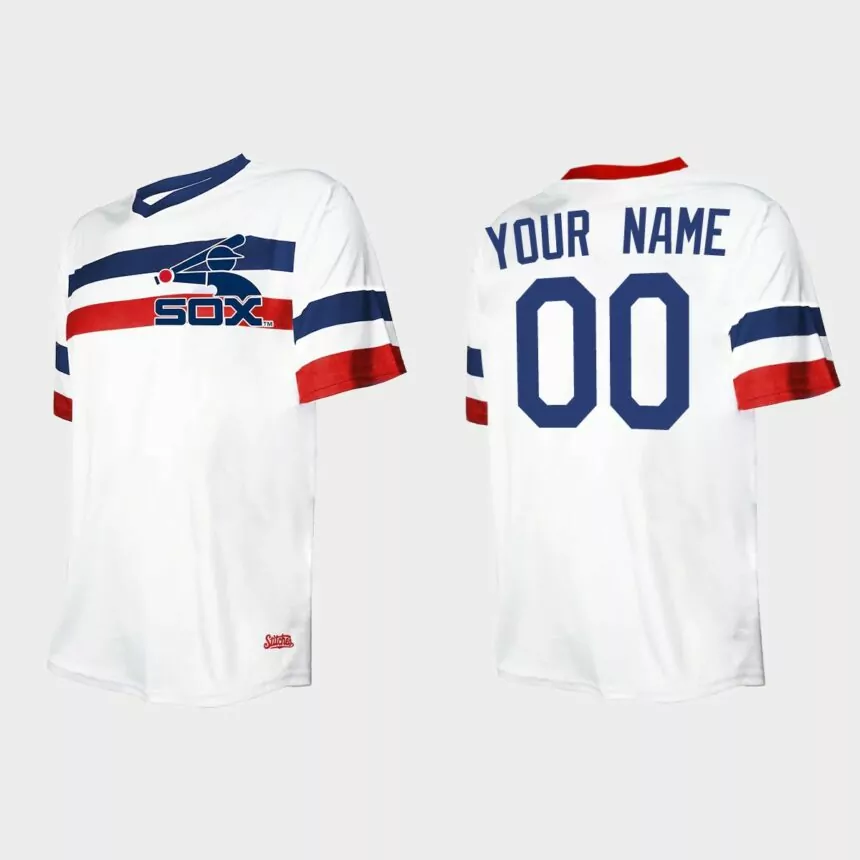 Men’s Custom Chicago White Sox Cooperstown Collection V-Neck Jersey – White