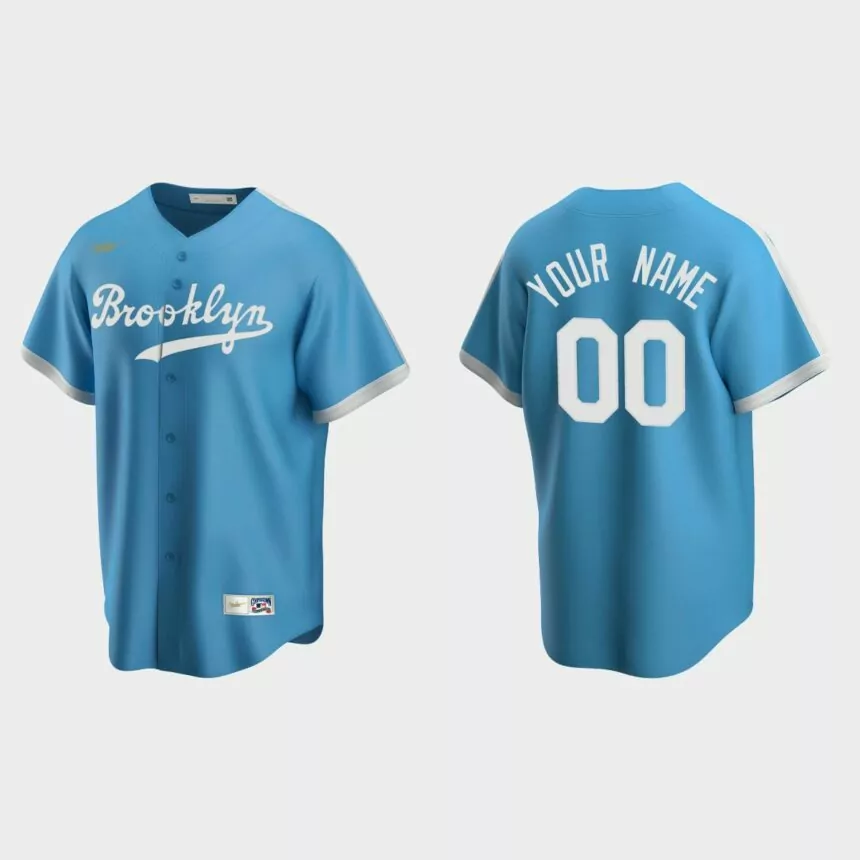 Men’s Custom Los Angeles Dodgers Cooperstown Collection Alternate Jersey – Light Blue