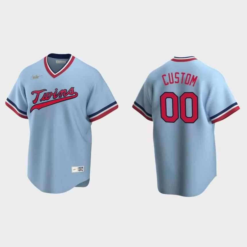 Men’s Custom Minnesota Twins Cooperstown Collection Road Jersey – Light Blue
