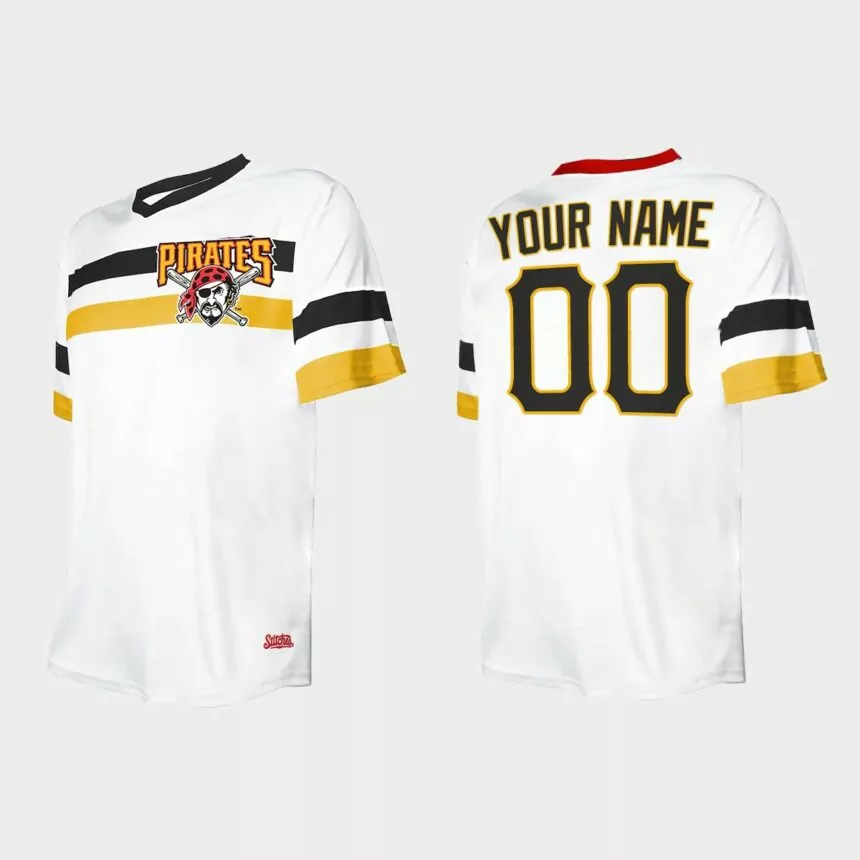 Men’s Custom Pittsburgh Pirates Cooperstown Collection V-Neck Jersey – White