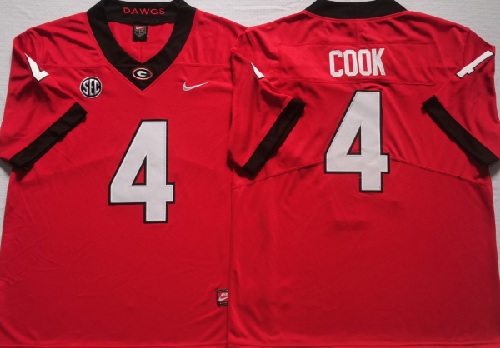 Men’s Georgia Bulldogs #4 COOK Red College Football Stitched Jerseys