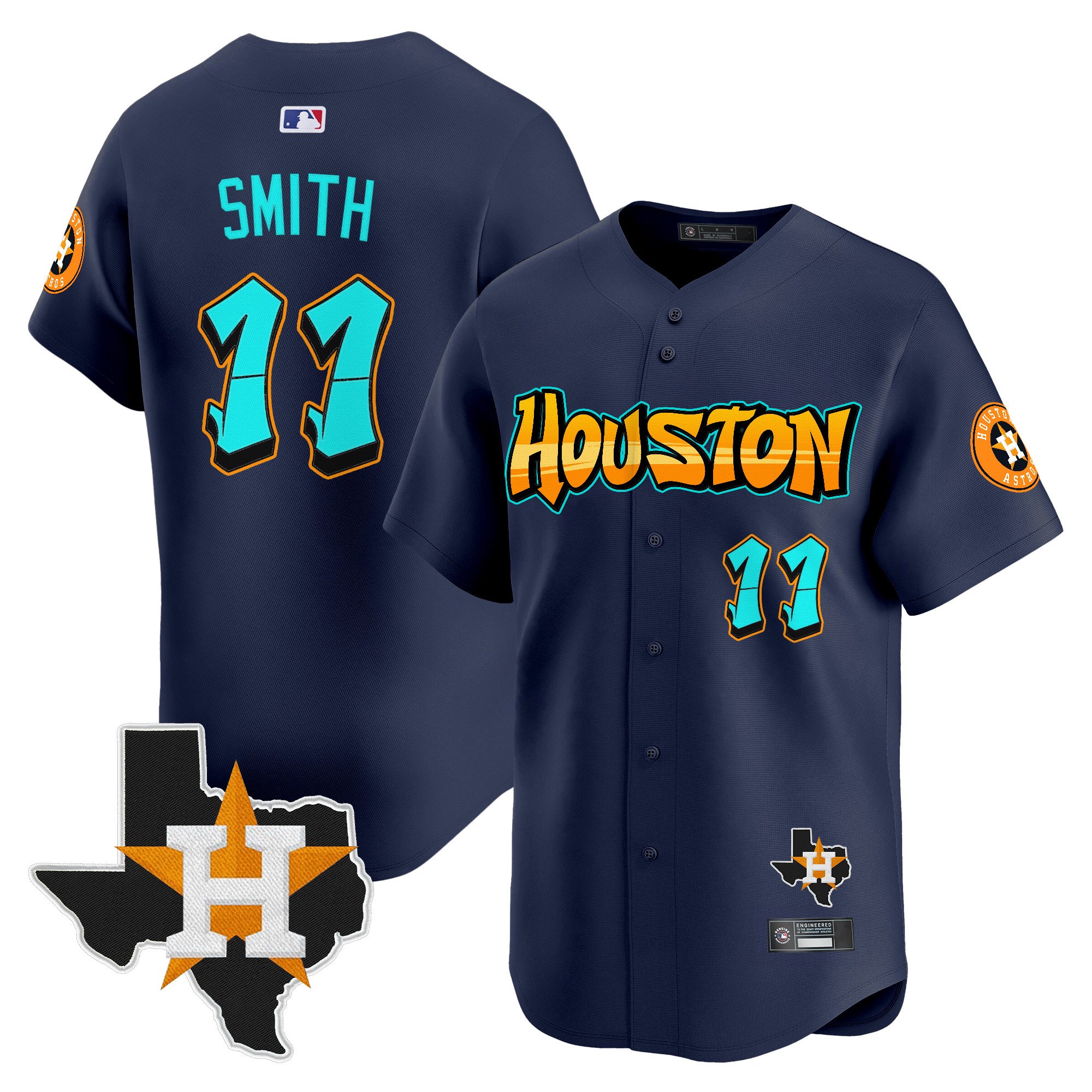 Men’s Houston Astros ‘Graffiti H-Town Edition’ Vapor Premier Limited Jersey navy #11 Cam Smith