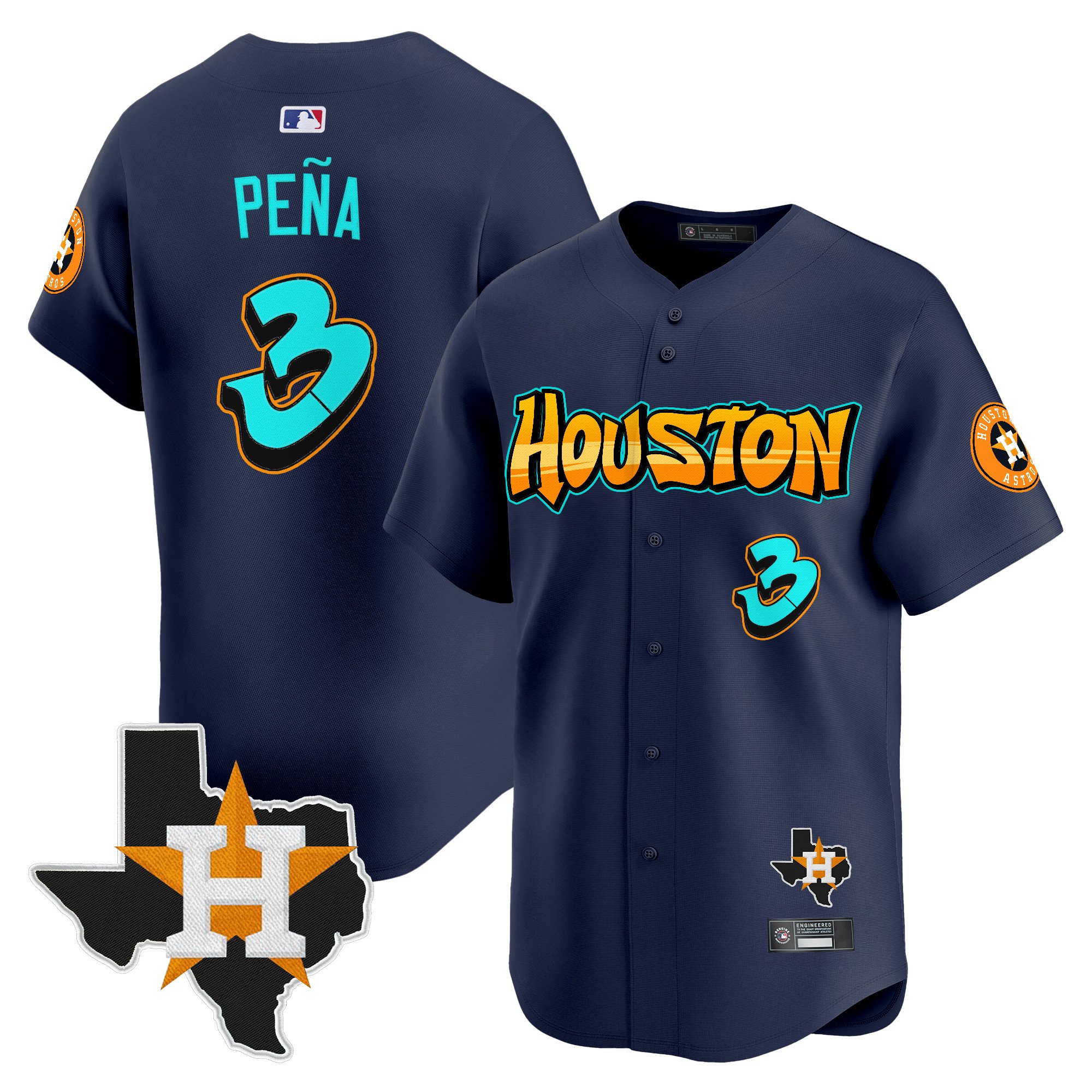 Men’s Houston Astros ‘Graffiti H-Town Edition’ Vapor Premier Limited Jersey navy #3 Jeremy Pena