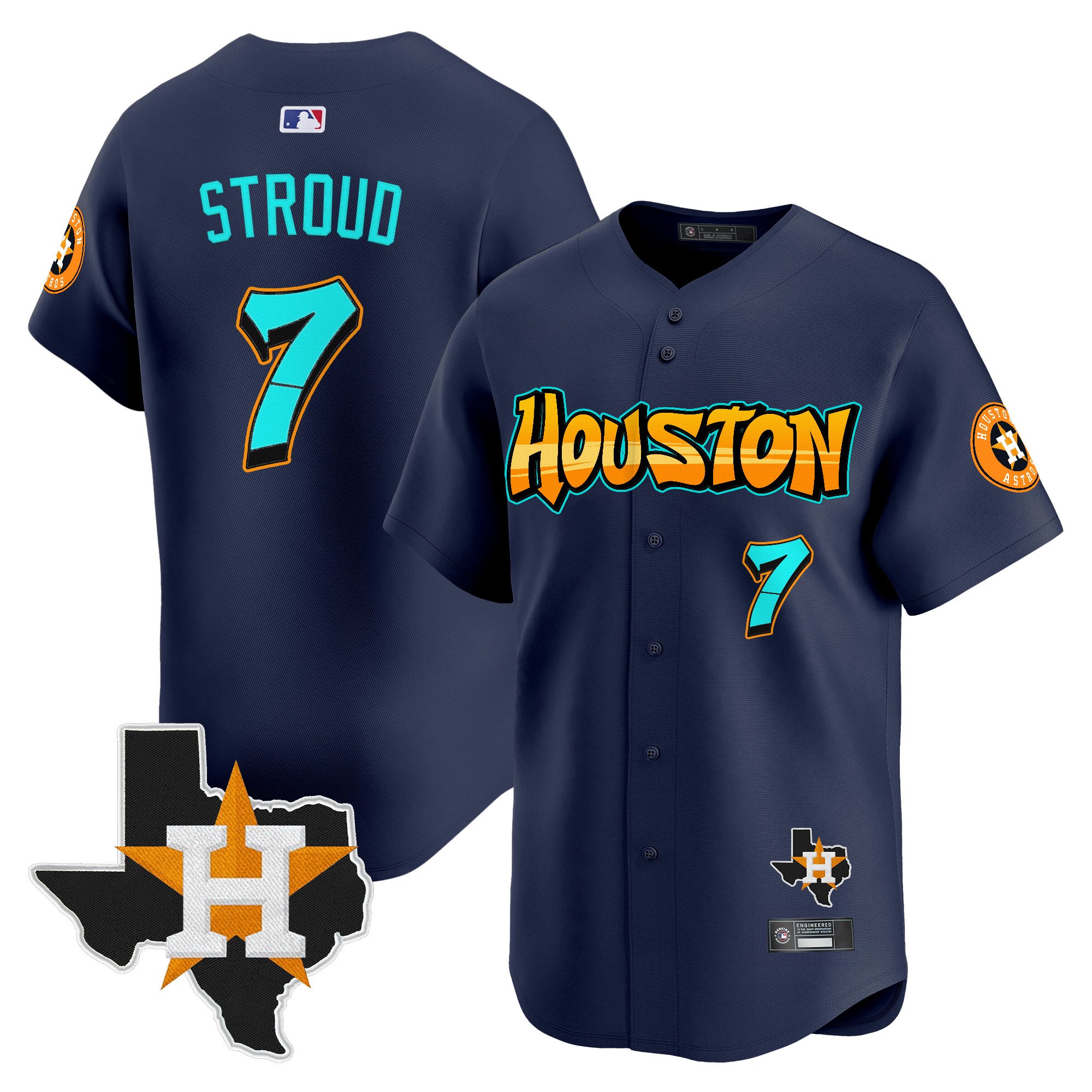 Men’s Houston Astros ‘Graffiti H-Town Edition’ Vapor Premier Limited Jersey navy #7 CJ Stroud