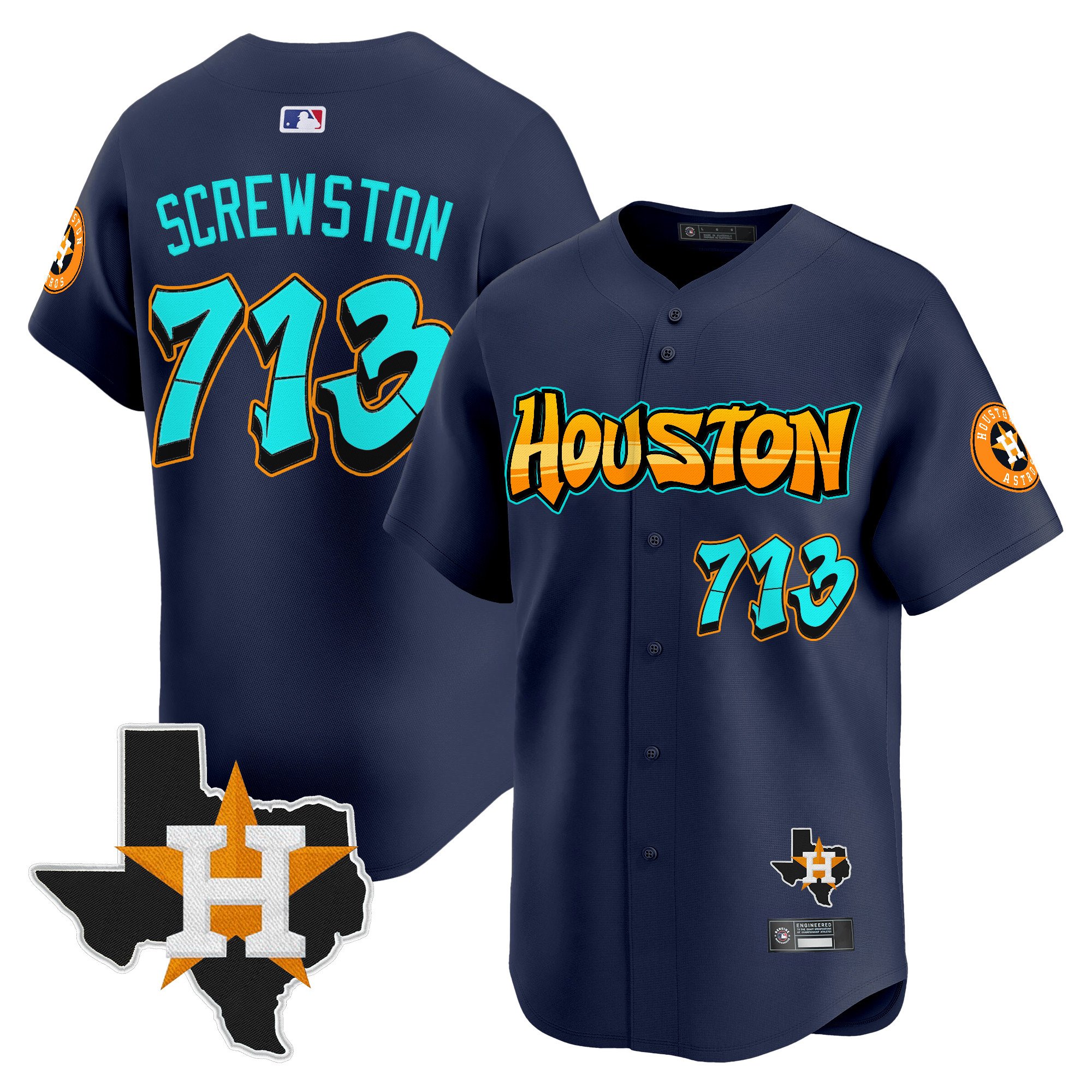 Men’s Houston Astros ‘Graffiti H-Town Edition’ Vapor Premier Limited Jersey navy #713 Screwston