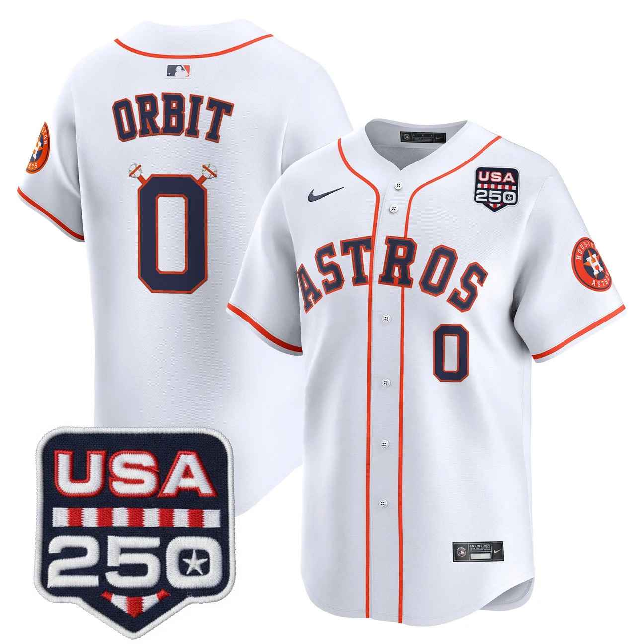 Men’s Houston Astros 250America Patch Vapor Premier Limited Jersey #0 ORBIT