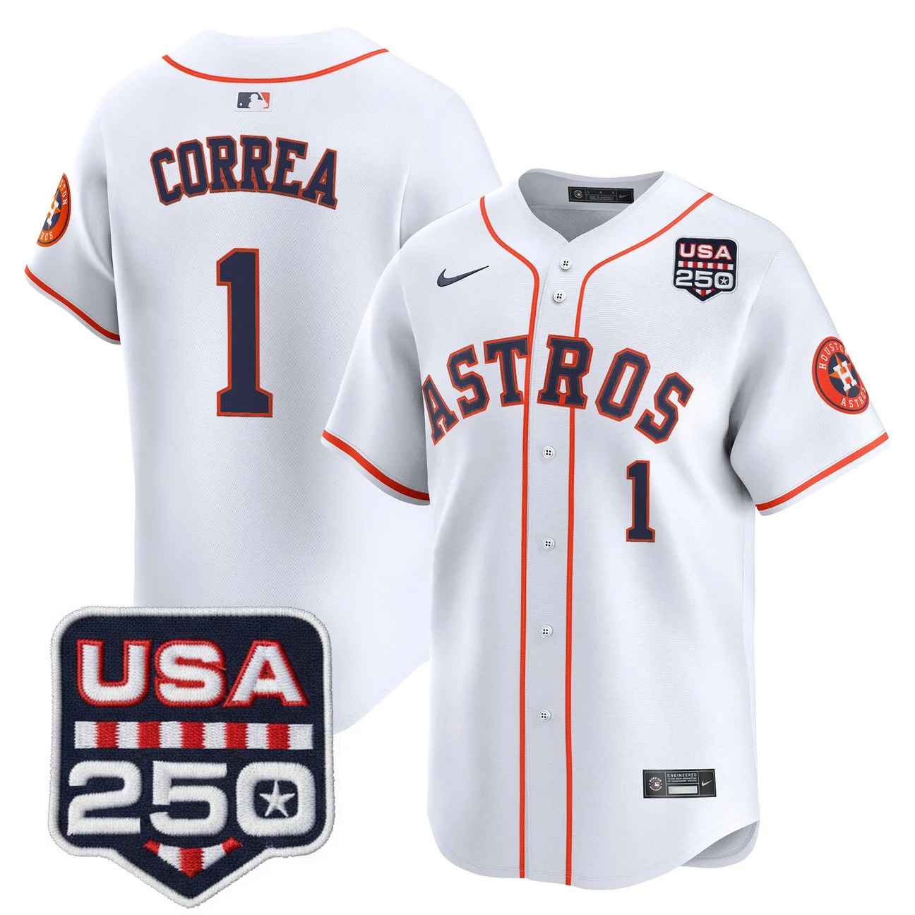 Men’s Houston Astros 250America Patch Vapor Premier Limited Jersey #1 CARLOS CORREA