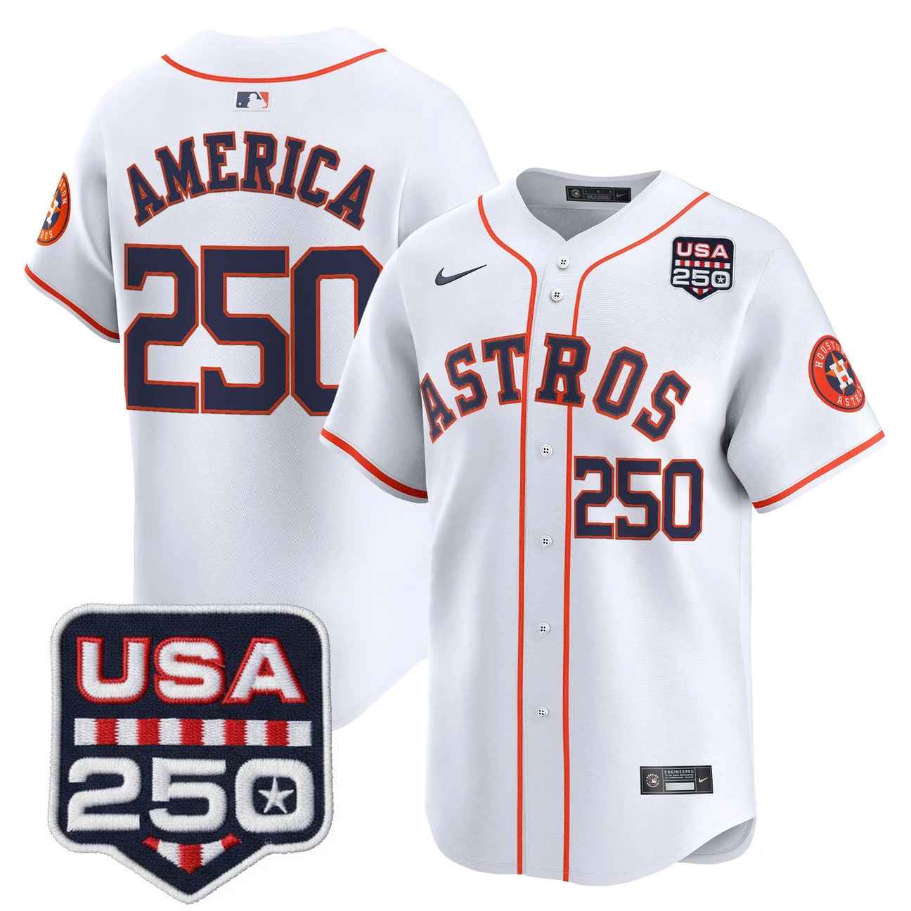Men’s Houston Astros 250America Patch Vapor Premier Limited Jersey #250 AMERICA
