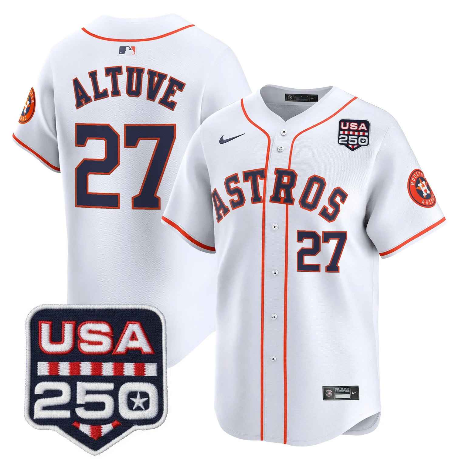Men’s Houston Astros 250America Patch Vapor Premier Limited Jersey #27 JOSE ALTUVE