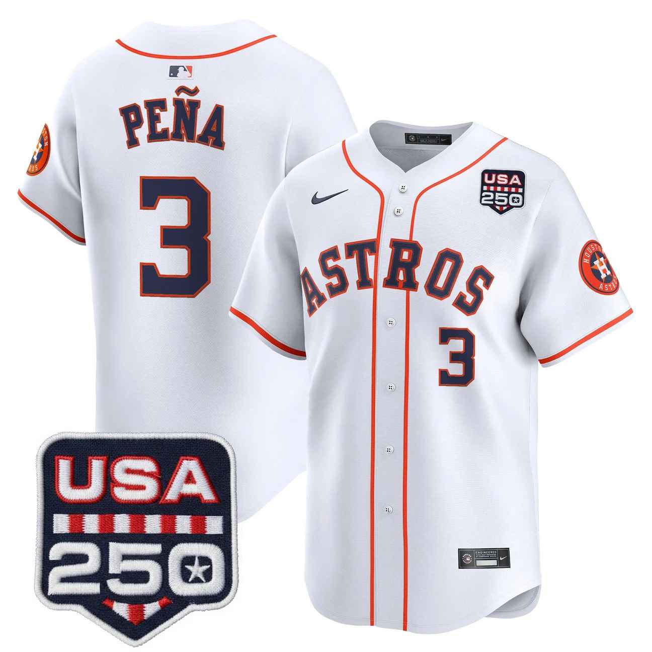 Men’s Houston Astros 250America Patch Vapor Premier Limited Jersey #3 JEREMY PENA