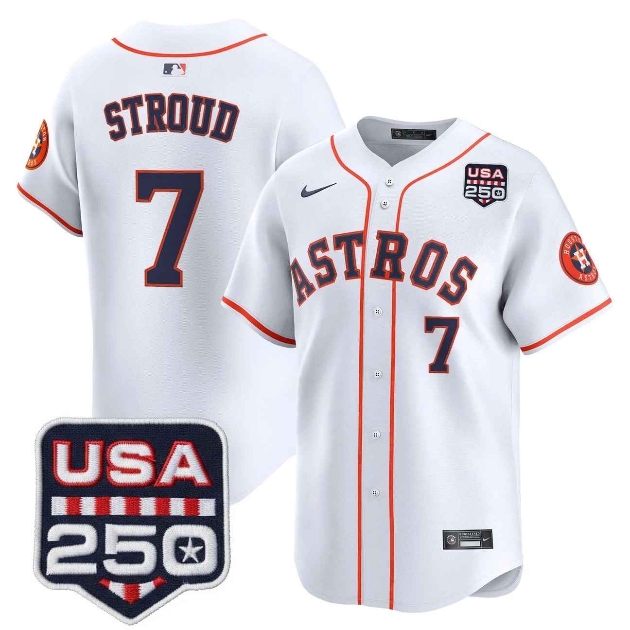 Men’s Houston Astros 250America Patch Vapor Premier Limited Jersey #7 CJ STROUD