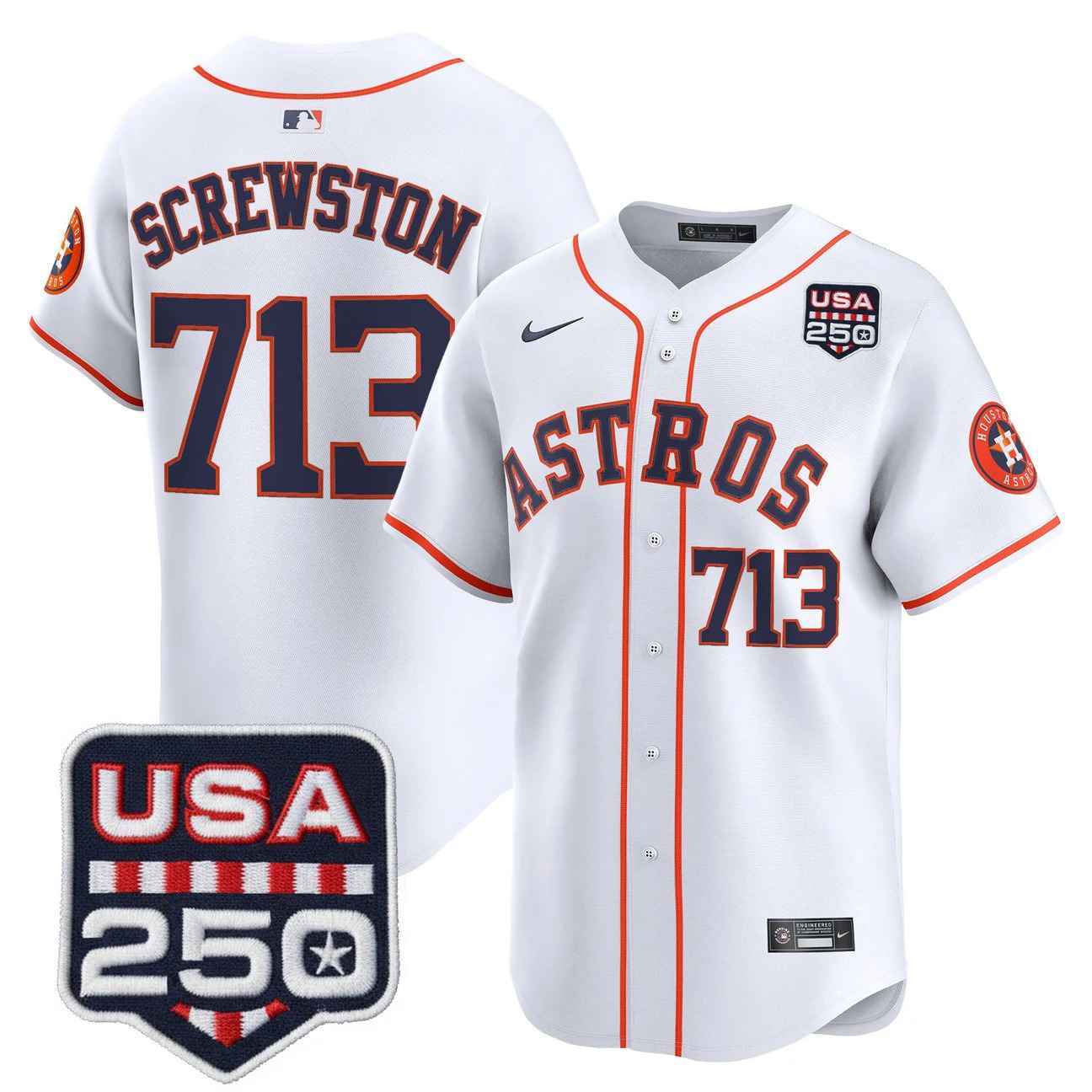 Men’s Houston Astros 250America Patch Vapor Premier Limited Jersey #713 SCREWSTON