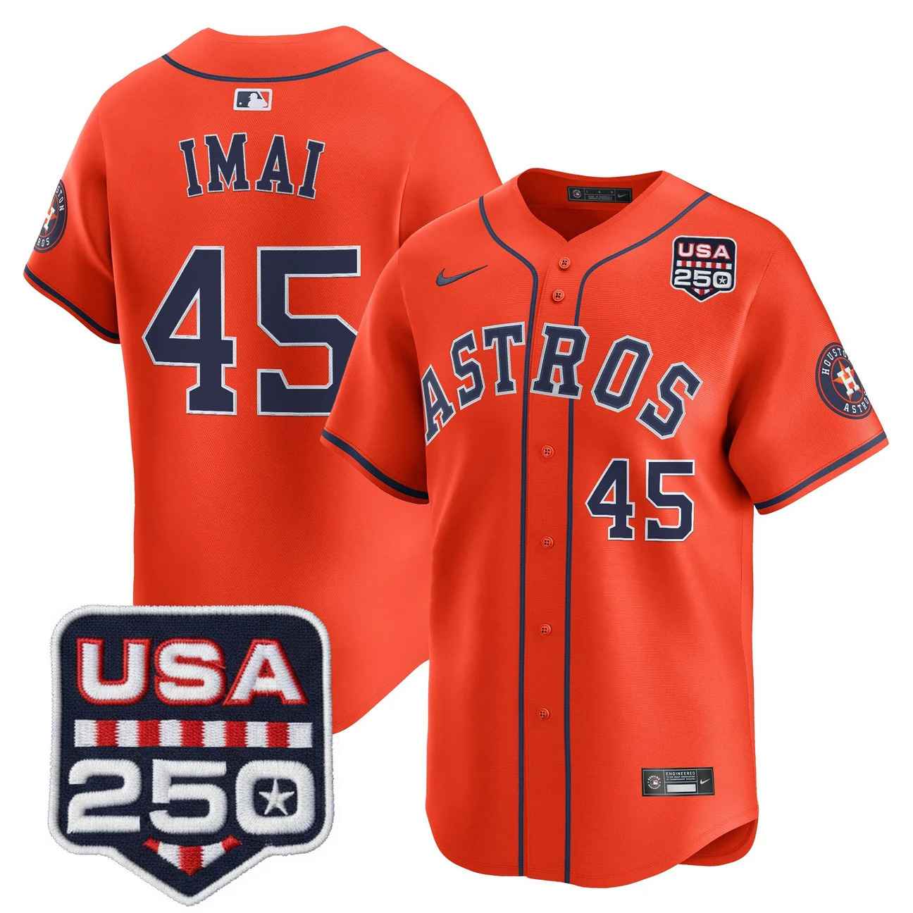 Men’s Houston Astros 250America Patch Vapor Premier Limited Jersey  ORANGE #45 TATSUYA IMAI